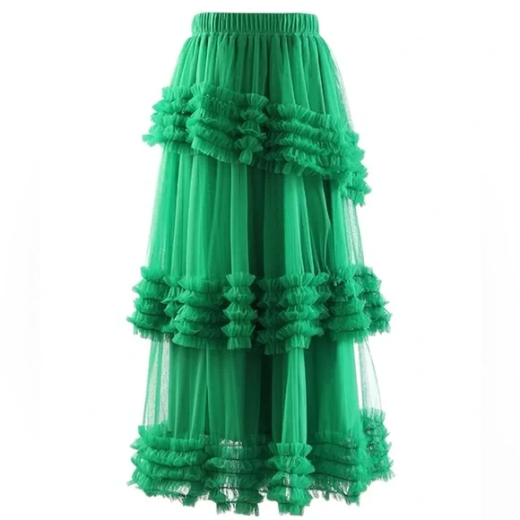 🍒SOLD🍒•green ruffle tule skirt• - Picture 2 of 5